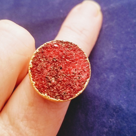 Red ruby drutzy & gold ring Adjustable Size - Picture 3 of 12
